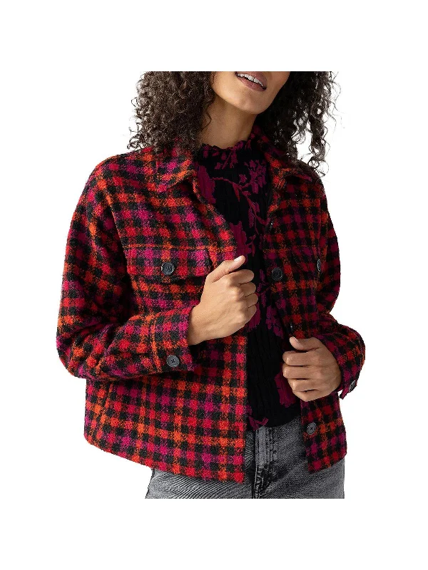 Womens Wool Blend Checkered Shirt Jacket