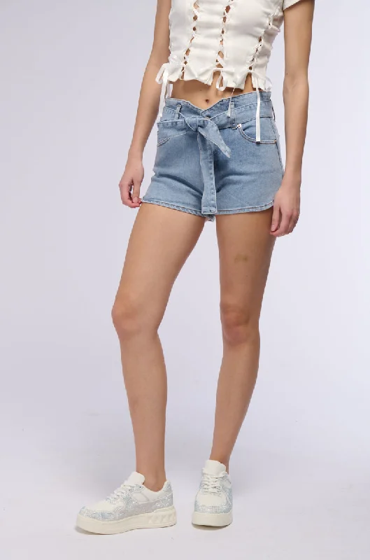 PAPER BAG WRAP BELT DENIM SHORT