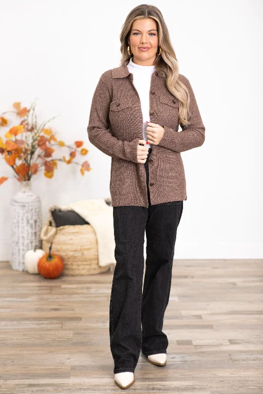 Brown Waffle Knit Sweater Jacket