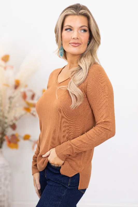 Cinnamon V-Neck Lightweight Sweater