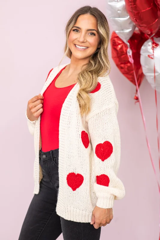 Cream With Red Hearts Cardigan