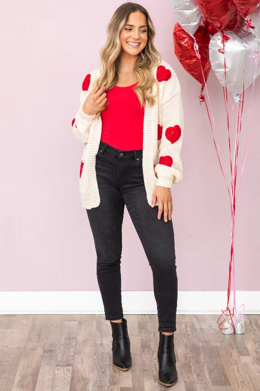 Cream With Red Hearts Cardigan