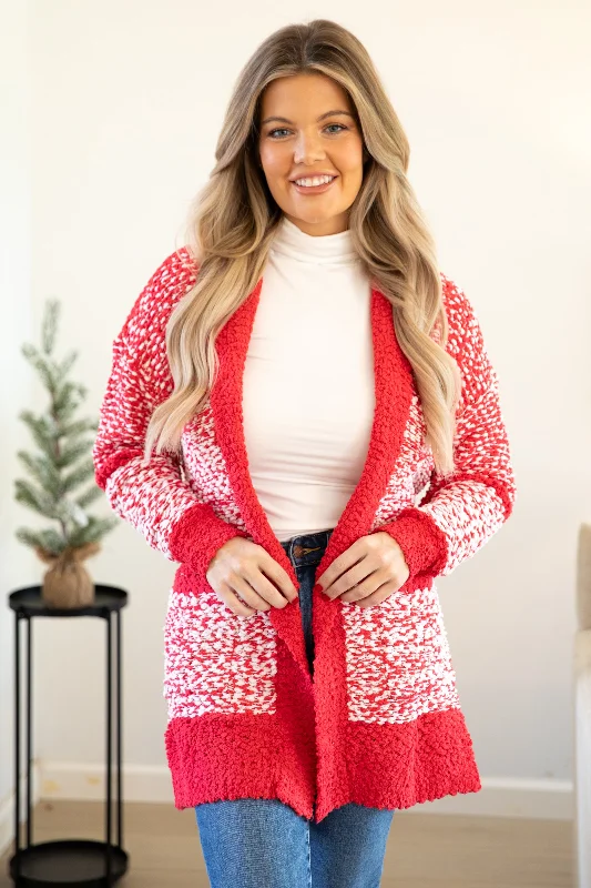 Crimson Marled Mid Length Cardigan With Belt