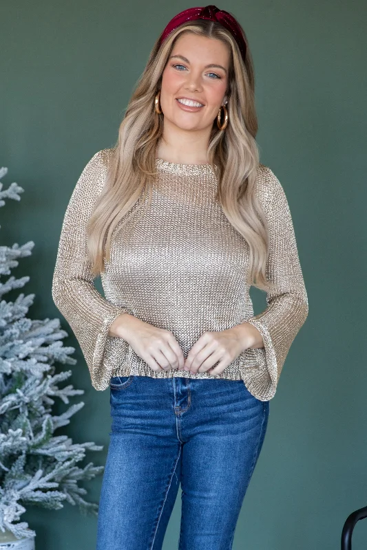 Golden Metallic Fisher Net Sweater