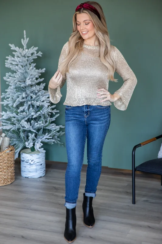 Golden Metallic Fisher Net Sweater