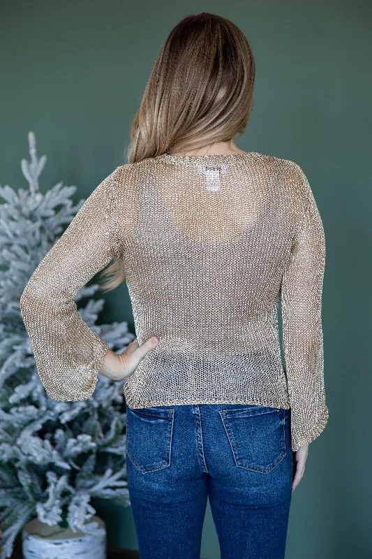 Golden Metallic Fisher Net Sweater