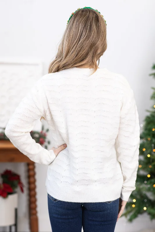 Ivory Textured Round Neck Sweater