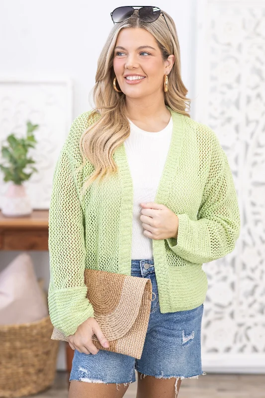 Light Green Hallow Knitted Cardigan