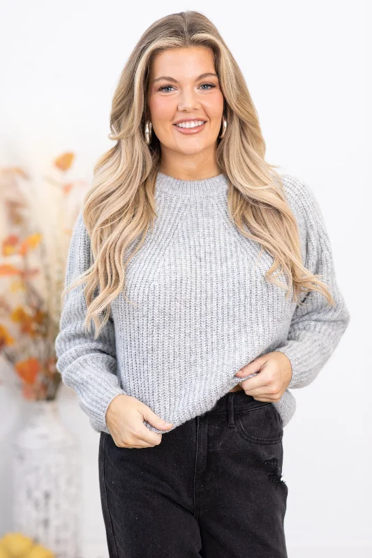 Light Grey Ribbed Round Neck Sweater