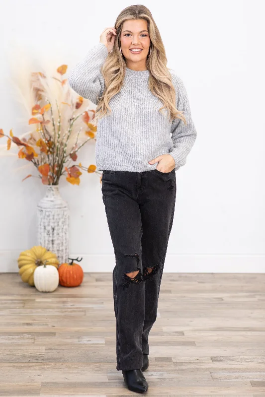 Light Grey Ribbed Round Neck Sweater