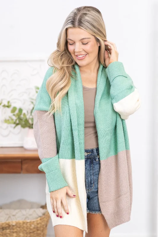 Mint and Tan Colorblock Cardigan