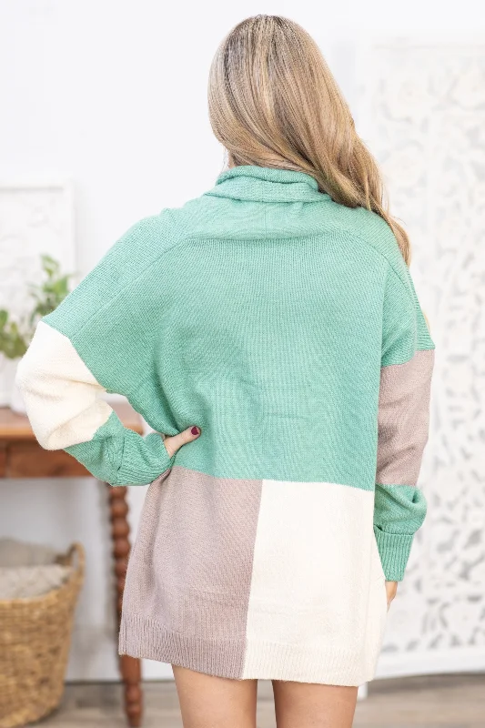 Mint and Tan Colorblock Cardigan