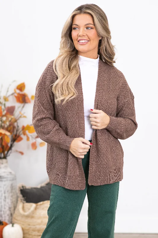 Mocha Tonal Chevron Cardigan