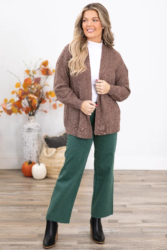 Mocha Tonal Chevron Cardigan