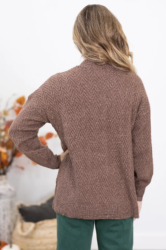 Mocha Tonal Chevron Cardigan