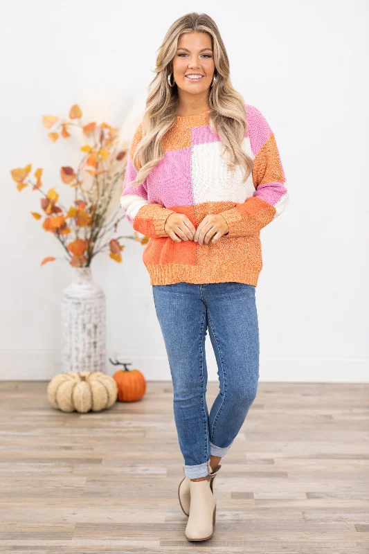 Pink and Orange Checkerboard Sweater