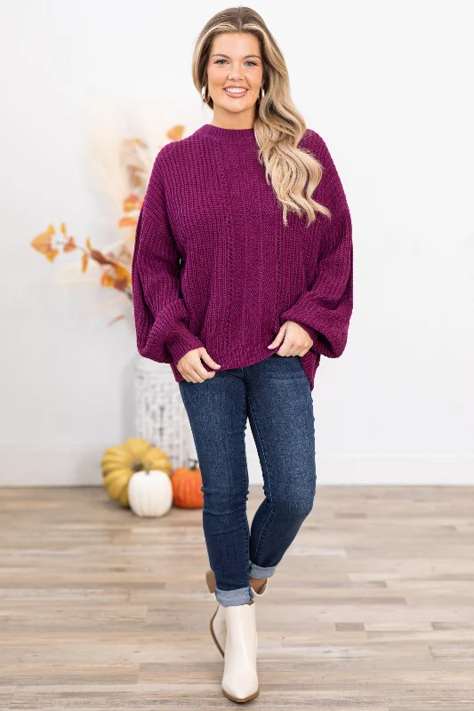 Purple Ribbed Sweater With Fishnet Detail