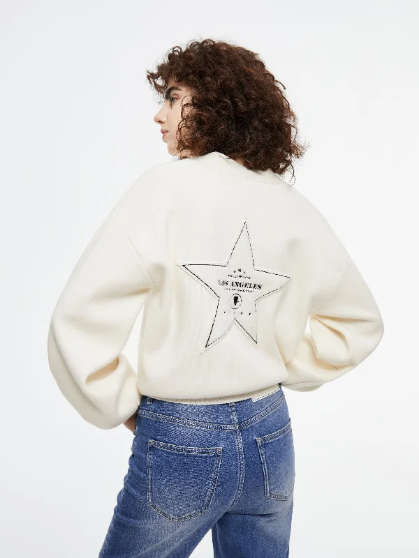 Star Appliqued Lantern Sleeve Cardigan