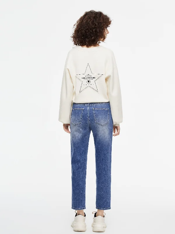 Star Appliqued Lantern Sleeve Cardigan