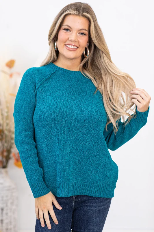 Teal Raglan Sleeve Chenille Sweater