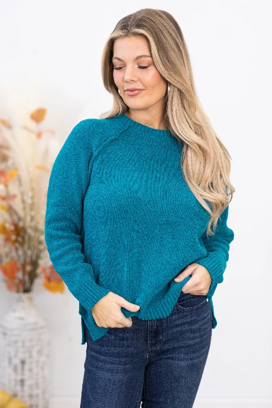 Teal Raglan Sleeve Chenille Sweater