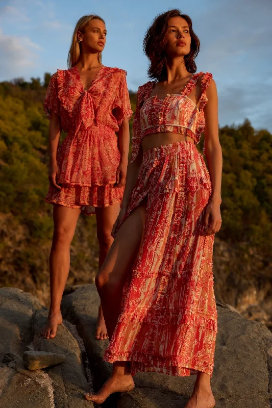 Alyson Mini Dress in Orange Tropical Silk