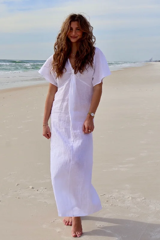 Knot Linen Dress Long in White