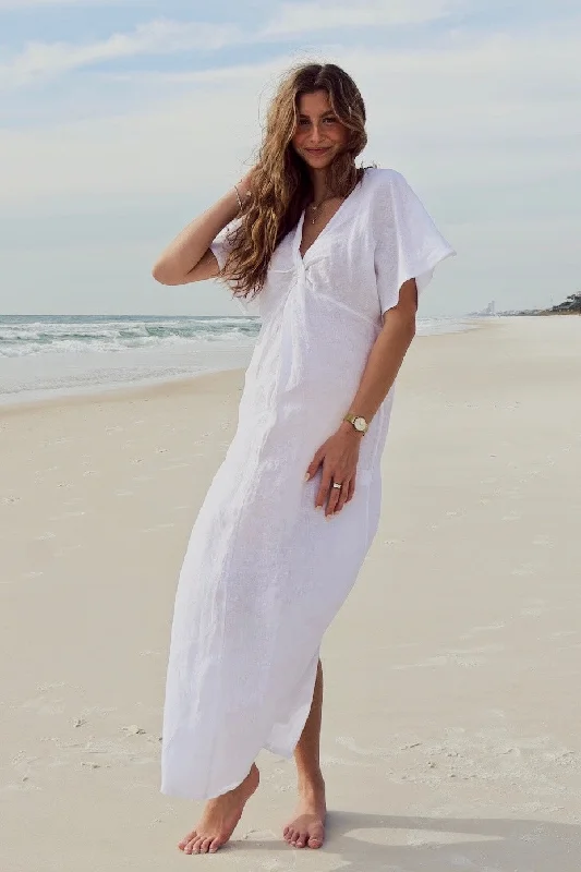 Knot Linen Dress Long in White