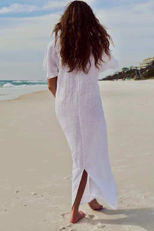 Knot Linen Dress Long in White