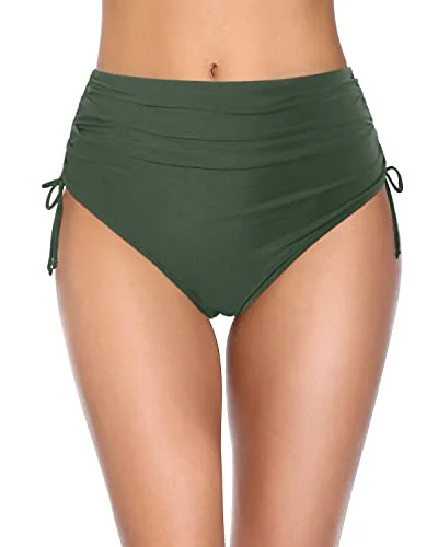 Women High Waisted Bikini Bottoms Full Coverage Swim Bottom-Olive Green