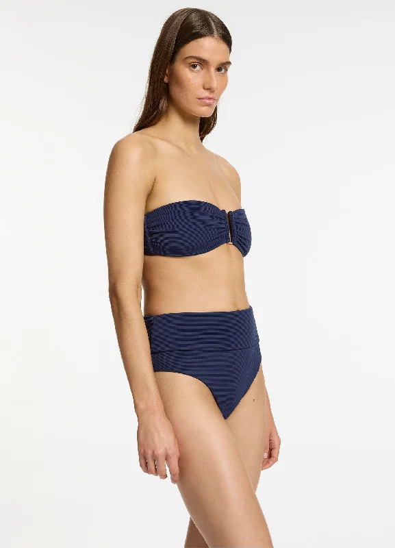 Isla Rib Fold Down High Waisted Bikini Bottom - Ink