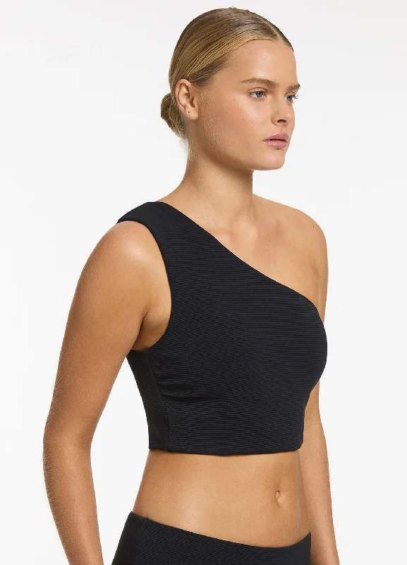 Isla Rib Wide Shoulder Top - Black