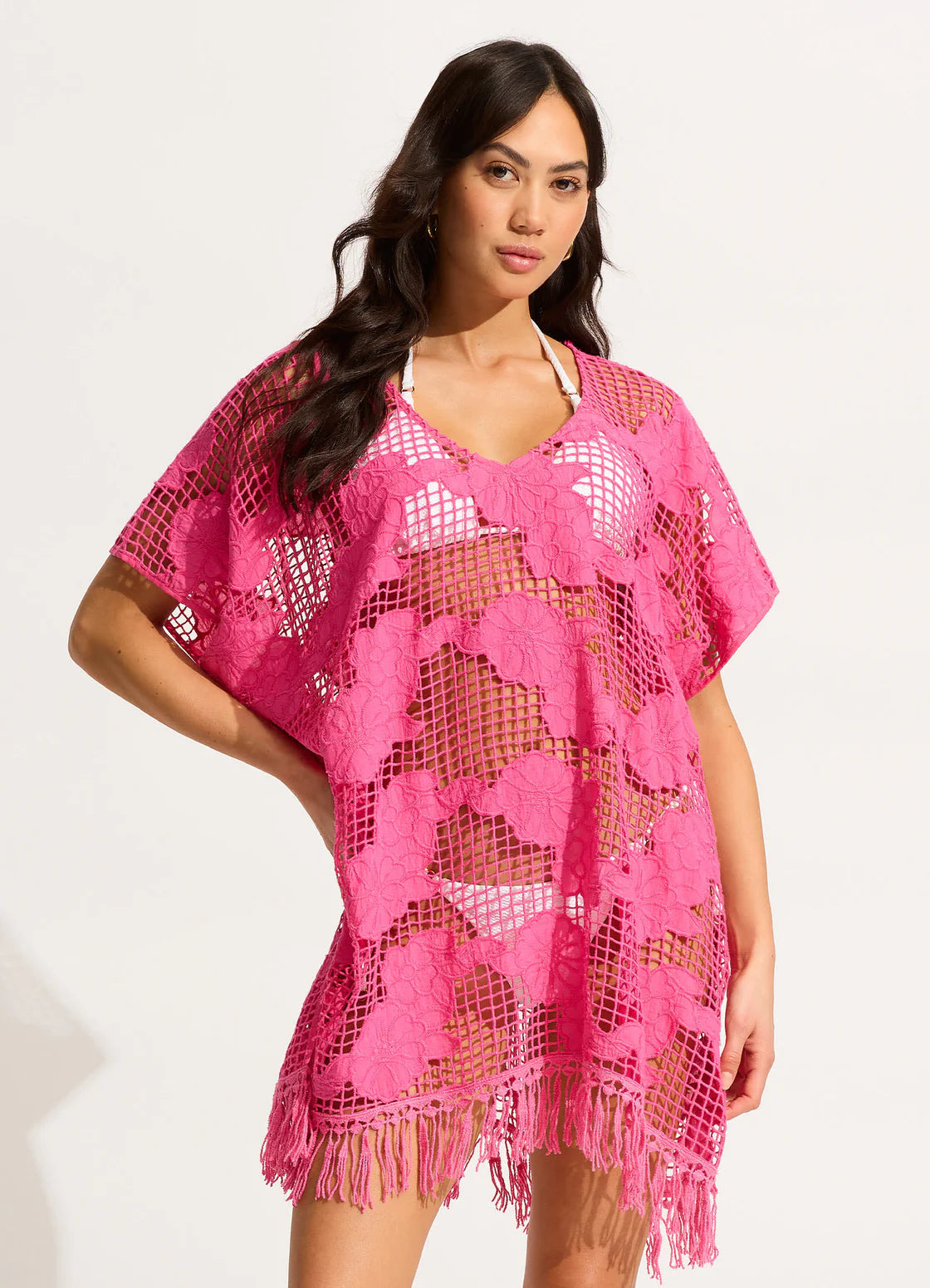 Mesh Kaftan in Fuchsia Rose