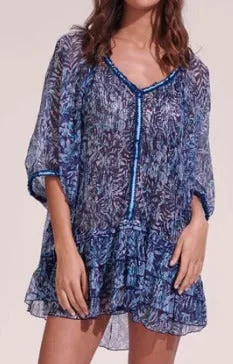 Nava Poncho in Navy Tropical Silk