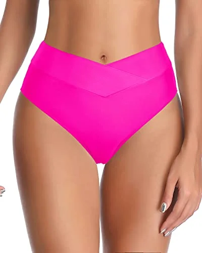 High Cut Tankini Brief With Twist Front Swim Bottom-Neon Pink