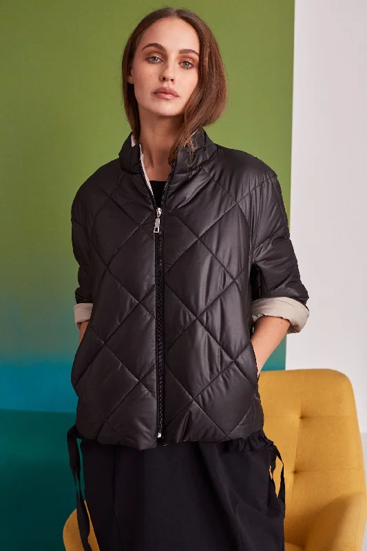 Naya Black Short Jacket With Beige Contrast Lining.