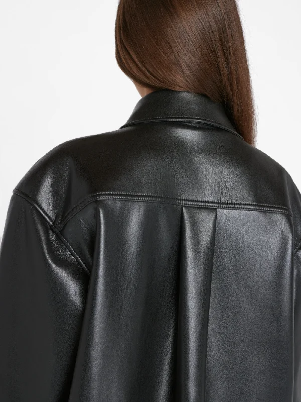 Recycled Leather Shirt Jacket -- Noir