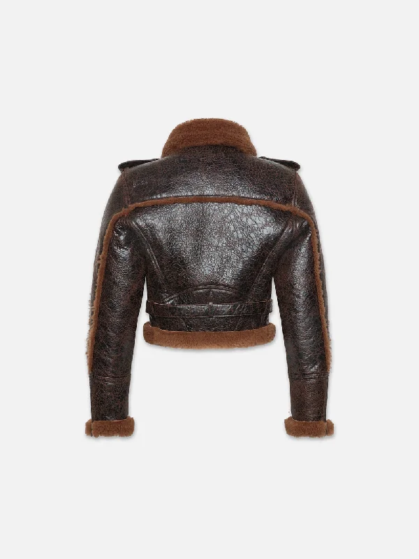 Shearling Strong Shoulder Moto -- Rust